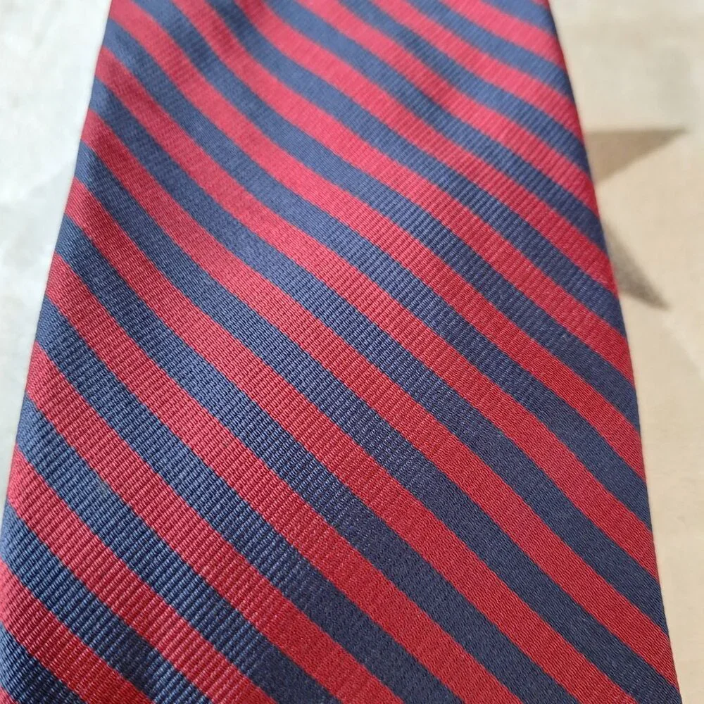 Brooks Basics Men's Tie 100% Silk‎ Burgundy/Blue Stripe Made In USA Necktie